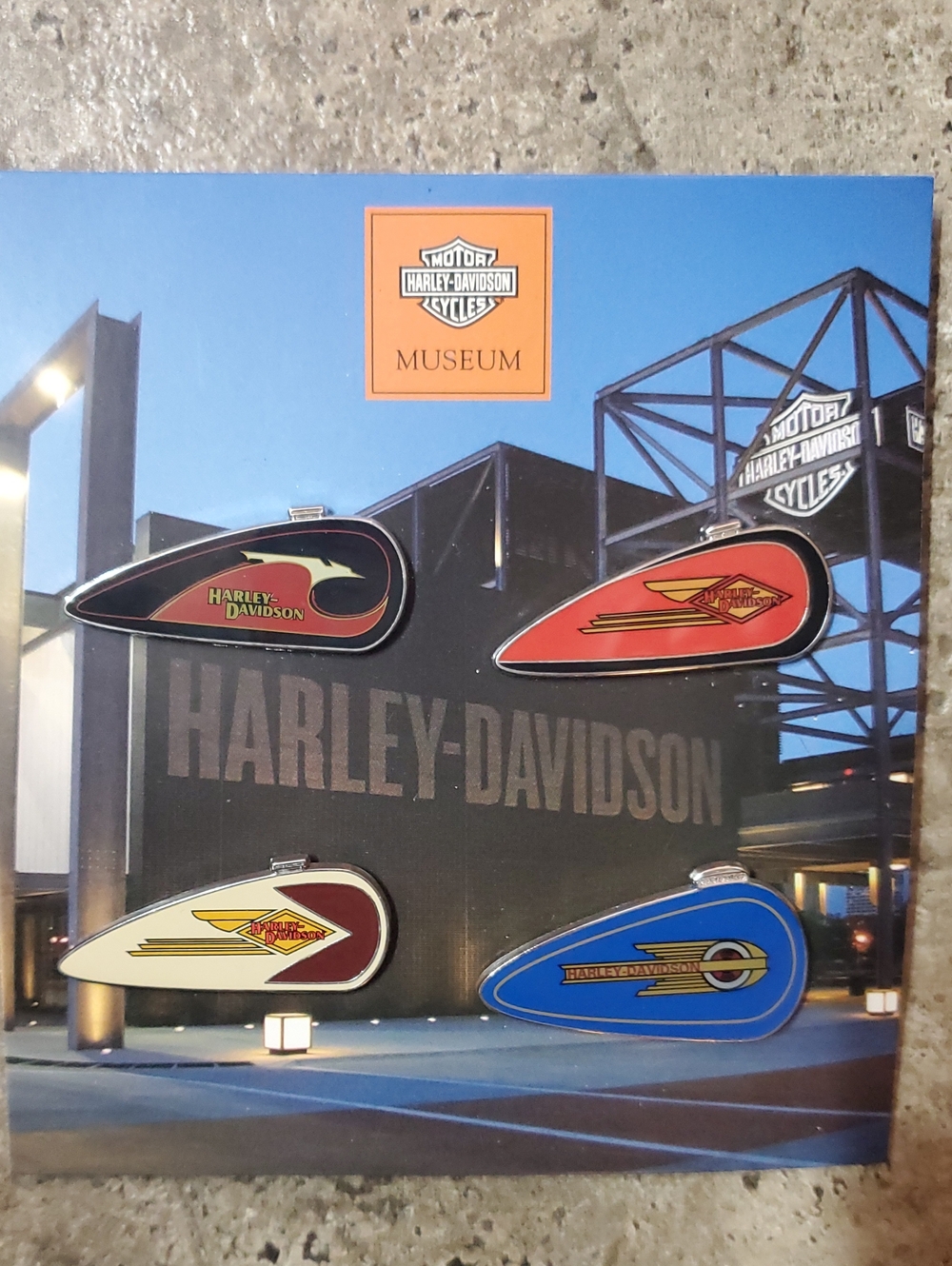 Harley-Davidson Enamel Tank Pin Set – Red, Blue, Cream, Maroon